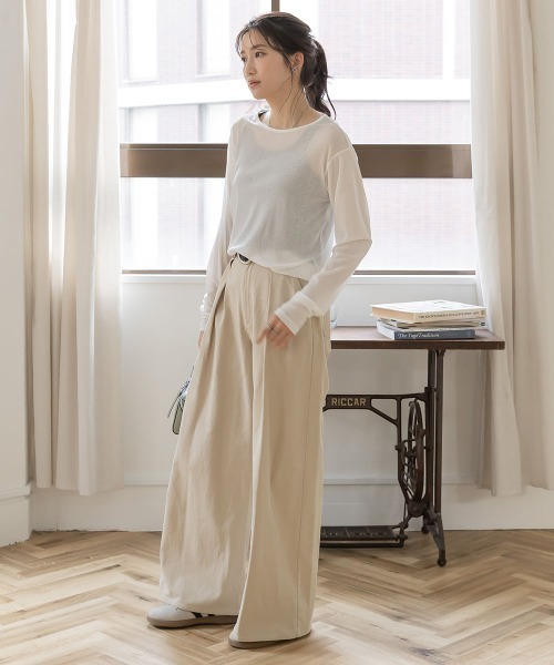 slattgir(スラットジール)の「高身長 ツイルタックワイドパンツ(トールサイズ)Essenave(その他パンツ・レディース・カーキ/ライトベージュ・TM/TL/TLL/T3L)」の5枚目の写真