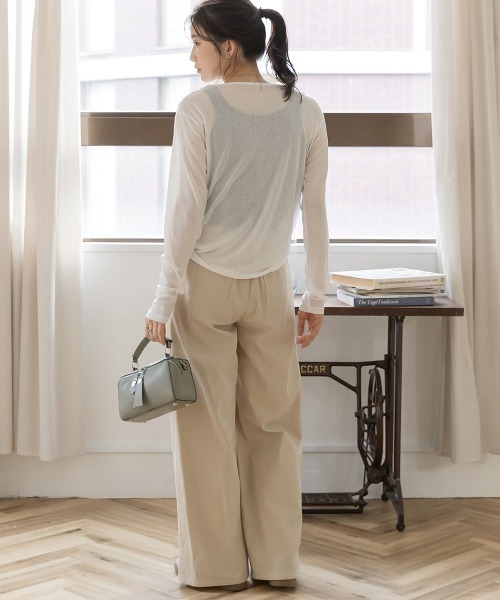 slattgir(スラットジール)の「高身長 ツイルタックワイドパンツ(トールサイズ)Essenave(その他パンツ・レディース・カーキ/ライトベージュ・TM/TL/TLL/T3L)」の6枚目の写真