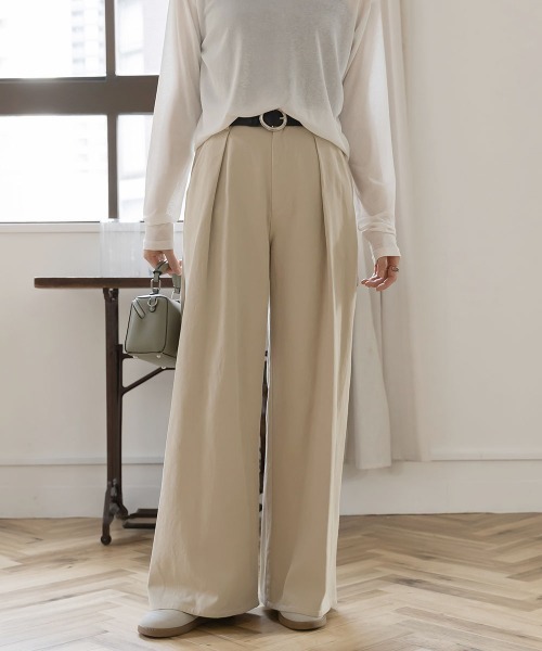 slattgir(スラットジール)の「高身長 ツイルタックワイドパンツ(トールサイズ)Essenave(その他パンツ・レディース・カーキ/ライトベージュ・TM/TL/TLL/T3L)」の7枚目の写真