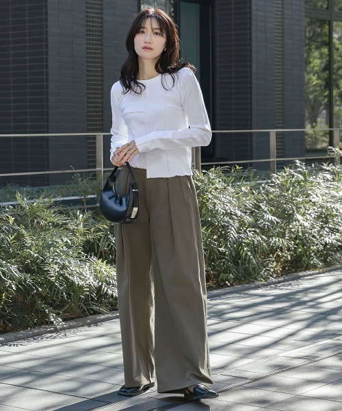 slattgir(スラットジール)の「高身長 ツイルタックワイドパンツ(トールサイズ)Essenave(その他パンツ・レディース・カーキ/ライトベージュ・TM/TL/TLL/T3L)」の9枚目の写真