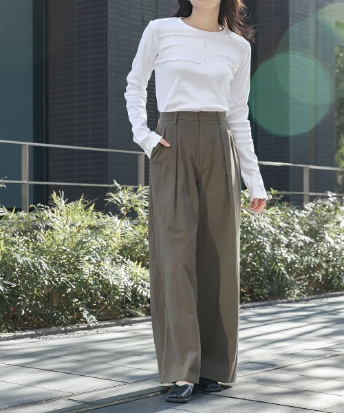 slattgir(スラットジール)の「高身長 ツイルタックワイドパンツ(トールサイズ)Essenave(その他パンツ・レディース・カーキ/ライトベージュ・TM/TL/TLL/T3L)」の13枚目の写真