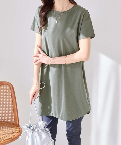 Viola e Viola(ヴィオラエヴィオラ)の「ひんやり&さらり綿混チュニックTシャツ(チュニック・レディース・グレー系その他/オリーブ/ブラック/チャコール/ホワイト系その他・M/L/LL)」の6枚目の写真