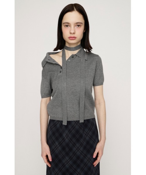 SLY(スライ)の「HG KNIT POLO TOPS ハイゲージニットポロトップス 春服(ポロシャツ・レディース・杢グレー/レッド系その他/ブルー系その他・FREE)」の12枚目の写真