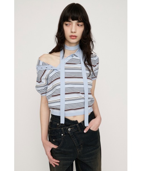 SLY(スライ)の「HG KNIT POLO TOPS ハイゲージニットポロトップス 春服(ポロシャツ・レディース・杢グレー/レッド系その他/ブルー系その他・FREE)」の14枚目の写真