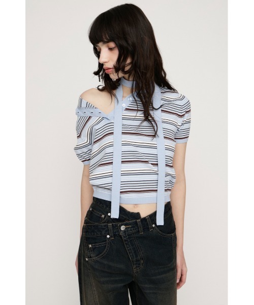 SLY(スライ)の「HG KNIT POLO TOPS ハイゲージニットポロトップス 春服(ポロシャツ・レディース・杢グレー/レッド系その他/ブルー系その他・FREE)」の16枚目の写真