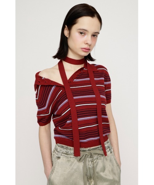 SLY(スライ)の「HG KNIT POLO TOPS ハイゲージニットポロトップス 春服(ポロシャツ・レディース・杢グレー/レッド系その他/ブルー系その他・FREE)」の19枚目の写真