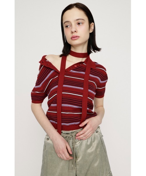 SLY(スライ)の「HG KNIT POLO TOPS ハイゲージニットポロトップス 春服(ポロシャツ・レディース・杢グレー/レッド系その他/ブルー系その他・FREE)」の21枚目の写真