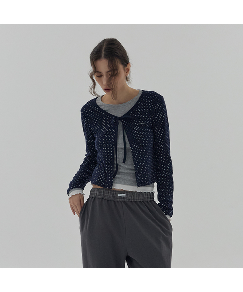 DEARSTALKER(ディアストーカー)の「D. BASIC PATTERNED STRING CARDIGAN - 4 COLOR(カーディガン/ボレロ・レディース・ネイビー/ブラック/チャコール/ブルー・FREE)」の1枚目の写真
