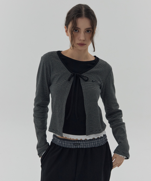 DEARSTALKER(ディアストーカー)の「D. BASIC PATTERNED STRING CARDIGAN - 4 COLOR(カーディガン/ボレロ・レディース・ネイビー/ブラック/チャコール/ブルー・FREE)」の9枚目の写真
