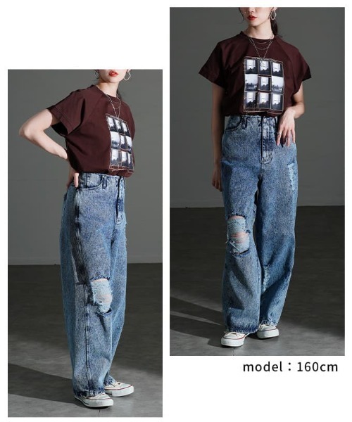 Sawa a la mode(サワアラモード)の「デニムダメージパンツ(デニムパンツ・レディース・ブラック/ブルー・FREE)」の11枚目の写真