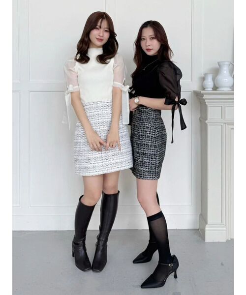 MERCURYDUO（マーキュリーデュオ）の「異素材リボンスリーブニット（ニット/セーター・レディース・アイボリー/ブラック・FREE）」の4枚目の写真