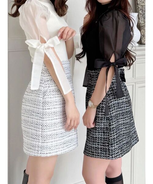 MERCURYDUO（マーキュリーデュオ）の「異素材リボンスリーブニット（ニット/セーター・レディース・アイボリー/ブラック・FREE）」の5枚目の写真