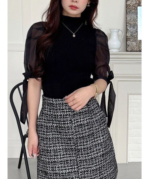 MERCURYDUO（マーキュリーデュオ）の「異素材リボンスリーブニット（ニット/セーター・レディース・アイボリー/ブラック・FREE）」の8枚目の写真