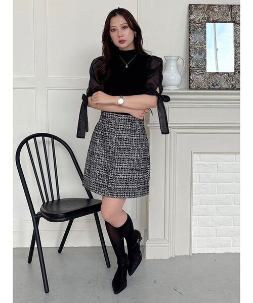 MERCURYDUO（マーキュリーデュオ）の「異素材リボンスリーブニット（ニット/セーター・レディース・アイボリー/ブラック・FREE）」の9枚目の写真