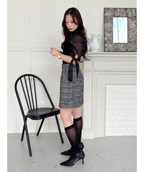 MERCURYDUO（マーキュリーデュオ）の「異素材リボンスリーブニット（ニット/セーター・レディース・アイボリー/ブラック・FREE）」の10枚目の写真