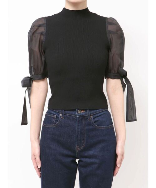 MERCURYDUO（マーキュリーデュオ）の「異素材リボンスリーブニット（ニット/セーター・レディース・アイボリー/ブラック・FREE）」の13枚目の写真