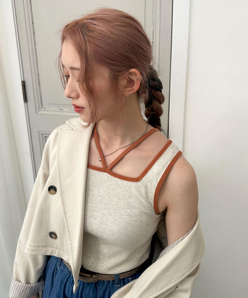 DOUBLE NAME（ダブルネーム）の「前後2WAY配色ホルターネックタンクトップ（タンクトップ・レディース・オフホワイト/グレー/ブラック/ライトグレー/ブラック系・FREE）」の16枚目の写真