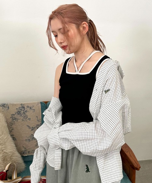 DOUBLE NAME（ダブルネーム）の「前後2WAY配色ホルターネックタンクトップ（タンクトップ・レディース・オフホワイト/グレー/ブラック・FREE）」の4枚目の写真