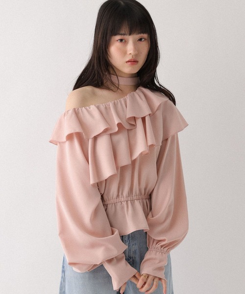 Heather(ヘザー)の「ワンショルチョーカーブラウス 666503(シャツ/ブラウス・レディース・ピンク/ブラック系その他/ホワイト系その他・FREE)」の3枚目の写真
