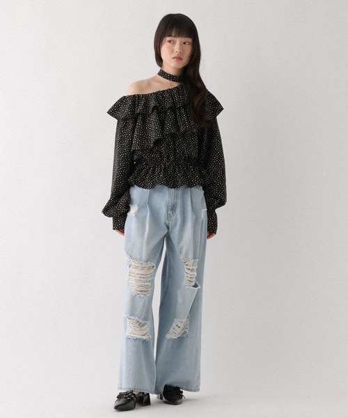 Heather(ヘザー)の「ワンショルチョーカーブラウス 666503(シャツ/ブラウス・レディース・ピンク/ブラック系その他/ホワイト系その他・FREE)」の4枚目の写真