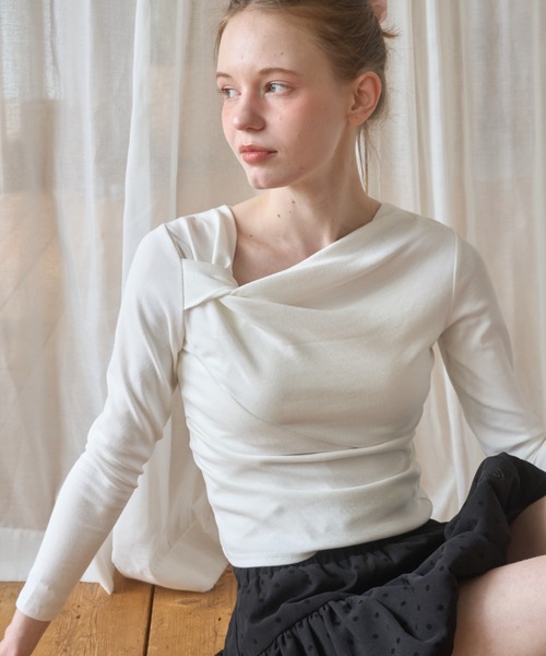 Birthday room(バースデイルーム)の「アシメドレープロンT/Asymmetrical lap apron T(Tシャツ/カットソー・レディース・ブラック/ホワイト/ミント・FREE)」の6枚目の写真