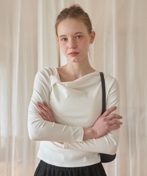 Birthday room(バースデイルーム)の「アシメドレープロンT/Asymmetrical lap apron T(Tシャツ/カットソー・レディース・ブラック/ホワイト/ミント・FREE)」の8枚目の写真