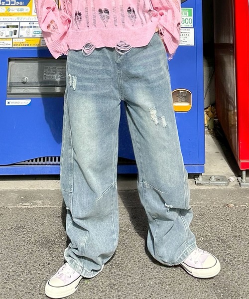 Alley Tokyo（アリートーキョー）の「ちょっとだけダメージゆるデニムパンツ（デニムパンツ・レディース・サックスブルー・FREE）」の3枚目の写真