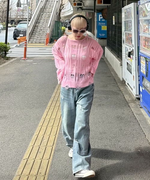 Alley Tokyo（アリートーキョー）の「ちょっとだけダメージゆるデニムパンツ（デニムパンツ・レディース・サックスブルー・FREE）」の4枚目の写真