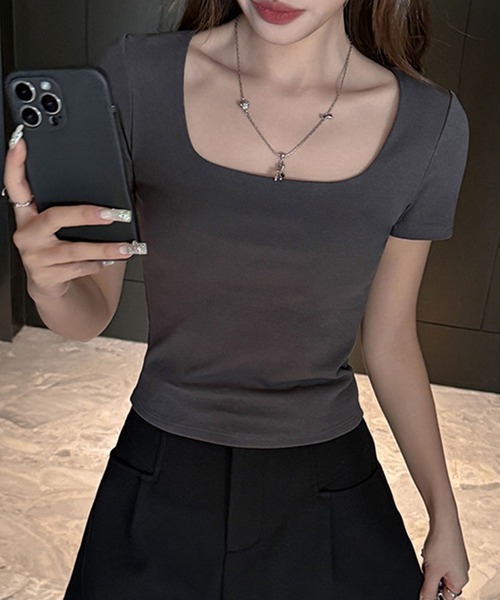 GLAMOROUS JANE（グラマラスジェーン）の「スクエアネック半袖Tシャツ（Tシャツ/カットソー・レディース・ホワイト/ブラック/グレー・FREE）」の9枚目の写真