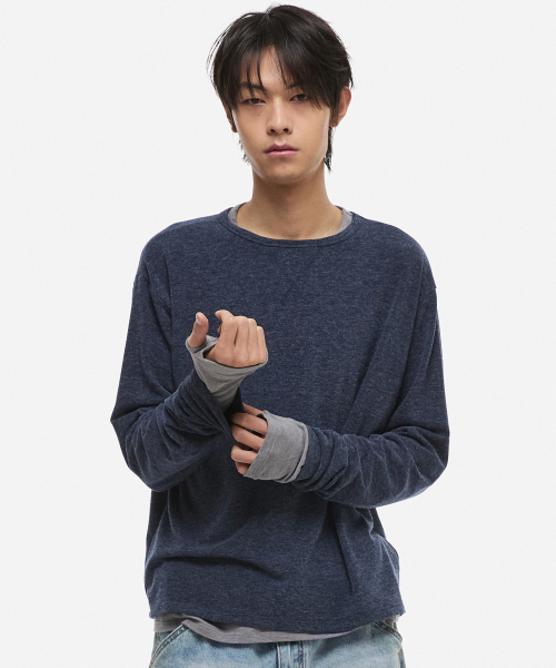 DNSR（ディーエヌエスアール）の「[オンフリックxDNSR] レイヤードボートネックロングスリーブネイビー（Tシャツ/カットソー・メンズ・その他・LARGE/MEDIUM/X-LARGE）」の2枚目の写真