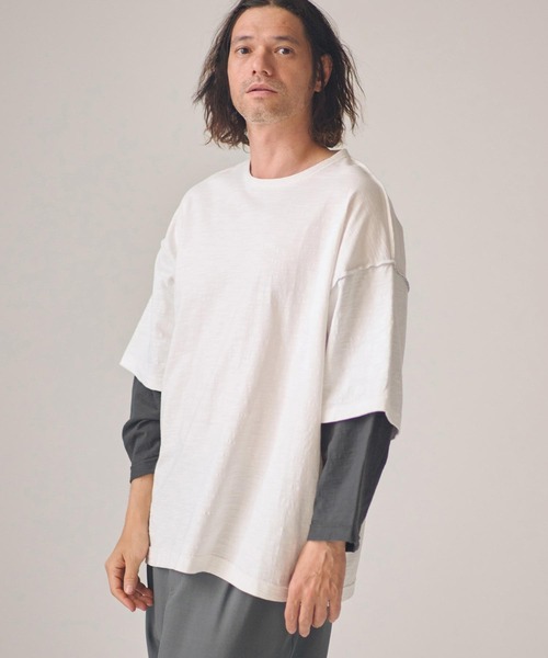 ADAM PATEK（アダムパテック）の「mlt5599-slub reversible two-tone 3-4 T 七分袖Tシャツ(AP2614019)（Tシャツ/カットソー・メンズ・グリーン/チャコール・2/1）」の6枚目の写真