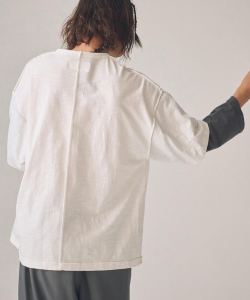 ADAM PATEK（アダムパテック）の「mlt5599-slub reversible two-tone 3-4 T 七分袖Tシャツ(AP2614019)（Tシャツ/カットソー・メンズ・グリーン/チャコール・2/1）」の7枚目の写真