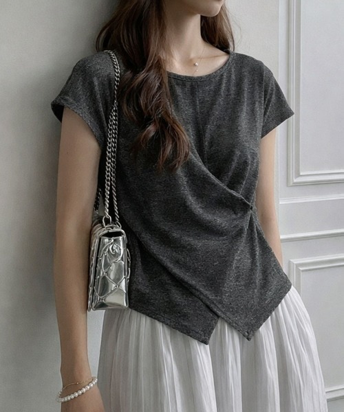 SallyLunn(サリーラン)の「アシンメトリーデザイン カシュクールニット(Tシャツ/カットソー・レディース・ホワイト/ピンク/グレー/ブルー・MEDIUM/LARGE)」の3枚目の写真