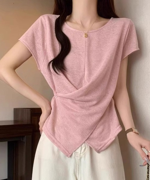 SallyLunn(サリーラン)の「アシンメトリーデザイン カシュクールニット(Tシャツ/カットソー・レディース・ホワイト/ピンク/グレー/ブルー・MEDIUM/LARGE)」の2枚目の写真