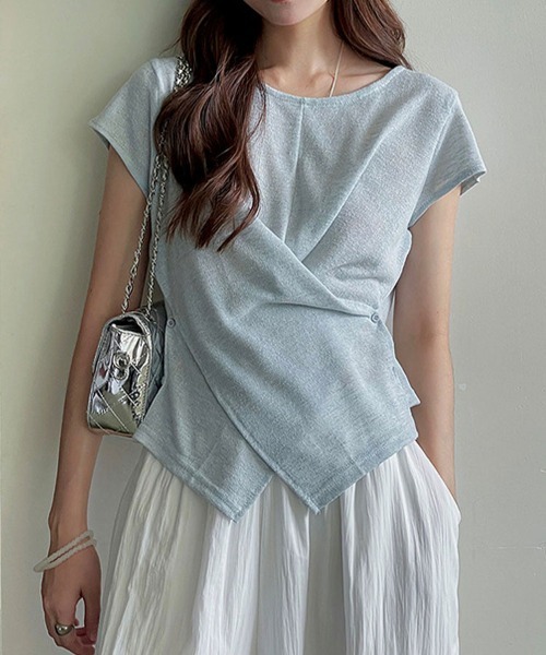 SallyLunn(サリーラン)の「アシンメトリーデザイン カシュクールニット(Tシャツ/カットソー・レディース・ホワイト/ピンク/グレー/ブルー・MEDIUM/LARGE)」の4枚目の写真