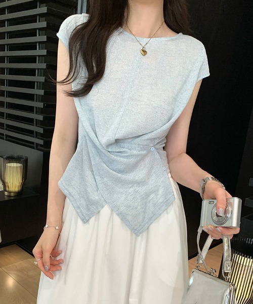 SallyLunn(サリーラン)の「アシンメトリーデザイン カシュクールニット(Tシャツ/カットソー・レディース・ホワイト/ピンク/グレー/ブルー・MEDIUM/LARGE)」の20枚目の写真