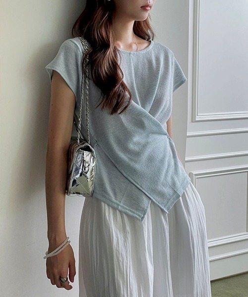 SallyLunn(サリーラン)の「アシンメトリーデザイン カシュクールニット(Tシャツ/カットソー・レディース・ホワイト/ピンク/グレー/ブルー・MEDIUM/LARGE)」の17枚目の写真