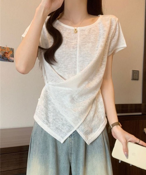 SallyLunn(サリーラン)の「アシンメトリーデザイン カシュクールニット(Tシャツ/カットソー・レディース・ホワイト/ピンク/グレー/ブルー・MEDIUM/LARGE)」の6枚目の写真