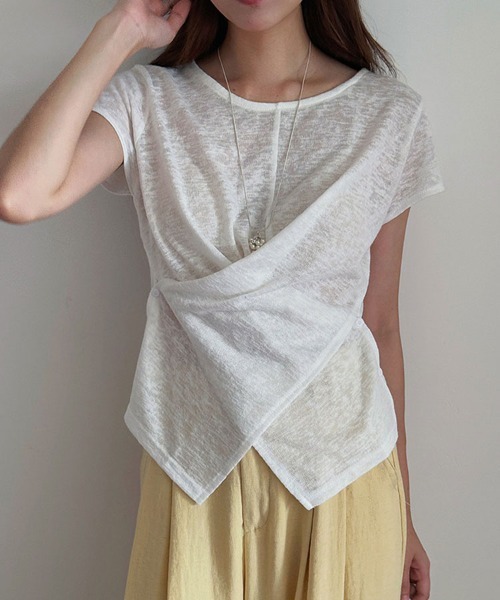 SallyLunn(サリーラン)の「アシンメトリーデザイン カシュクールニット(Tシャツ/カットソー・レディース・ホワイト/ピンク/グレー/ブルー・MEDIUM/LARGE)」の8枚目の写真
