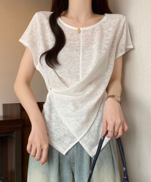 SallyLunn(サリーラン)の「アシンメトリーデザイン カシュクールニット(Tシャツ/カットソー・レディース・ホワイト/ピンク/グレー/ブルー・MEDIUM/LARGE)」の5枚目の写真