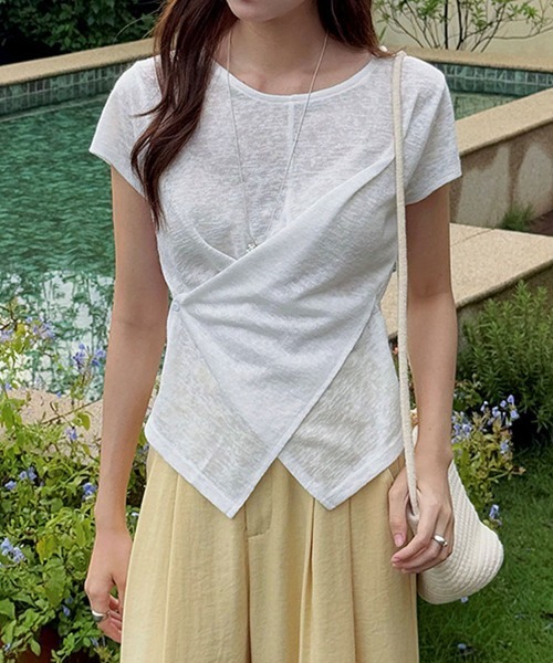 SallyLunn(サリーラン)の「アシンメトリーデザイン カシュクールニット(Tシャツ/カットソー・レディース・ホワイト/ピンク/グレー/ブルー・MEDIUM/LARGE)」の10枚目の写真