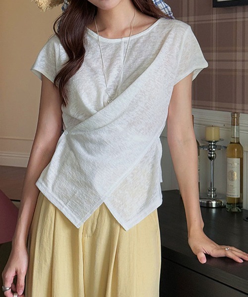 SallyLunn(サリーラン)の「アシンメトリーデザイン カシュクールニット(Tシャツ/カットソー・レディース・ホワイト/ピンク/グレー/ブルー・MEDIUM/LARGE)」の11枚目の写真