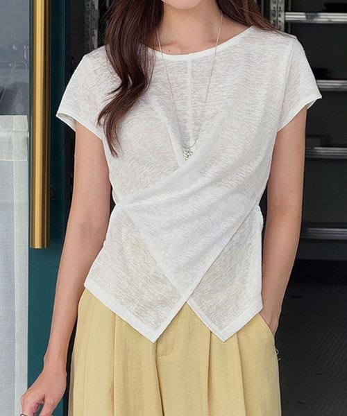 SallyLunn(サリーラン)の「アシンメトリーデザイン カシュクールニット(Tシャツ/カットソー・レディース・ホワイト/ピンク/グレー/ブルー・MEDIUM/LARGE)」の7枚目の写真