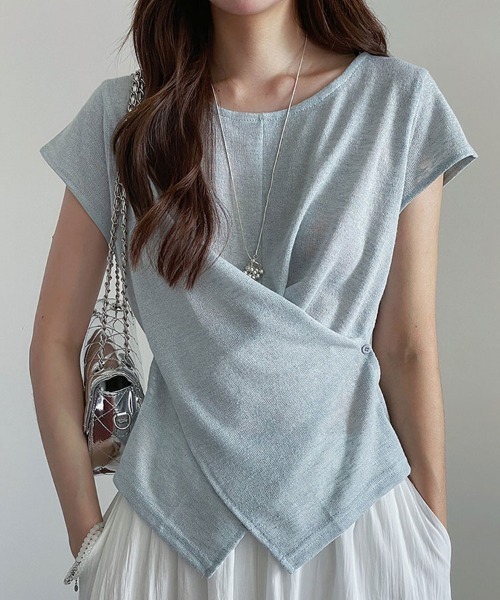 SallyLunn(サリーラン)の「アシンメトリーデザイン カシュクールニット(Tシャツ/カットソー・レディース・ホワイト/ピンク/グレー/ブルー・MEDIUM/LARGE)」の16枚目の写真
