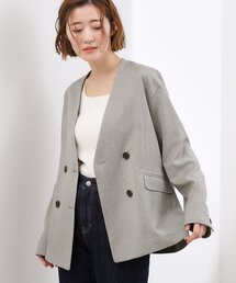 grove（グローブ）の「【貴島明日香さん着用】リネンライクカラーレスジャケット（ノーカラージャケット）」