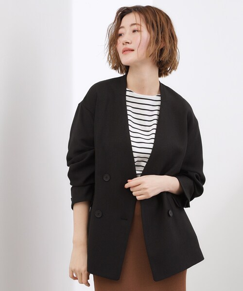 grove(グローブ)の「【貴島明日香さん着用】リネンライクカラーレスジャケット(ノーカラージャケット・レディース・ベージュ/グレー/ブラック・05/04/03/02/01)」の15枚目の写真