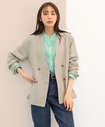 grove（グローブ）の「【貴島明日香さん着用】リネンライクカラーレスジャケット（ノーカラージャケット）」