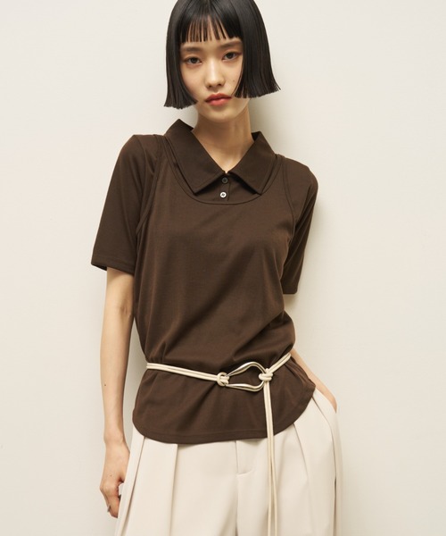 AIC.（エーアイシー）の「アンサンブルポロトップス（Tシャツ/カットソー・レディース・アイボリー/ダークブラウン/ブラック・FREE）」の7枚目の写真