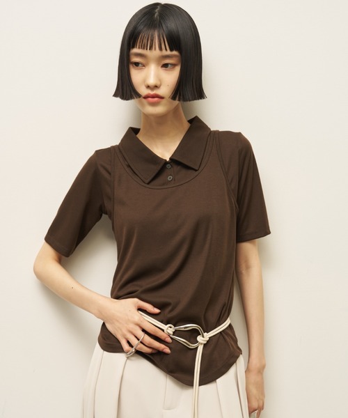 AIC.（エーアイシー）の「アンサンブルポロトップス（Tシャツ/カットソー・レディース・アイボリー/ダークブラウン/ブラック・FREE）」の6枚目の写真