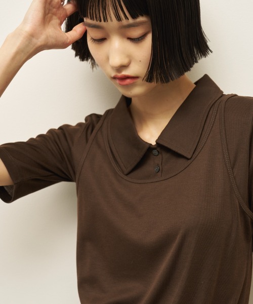 AIC.（エーアイシー）の「アンサンブルポロトップス（Tシャツ/カットソー・レディース・アイボリー/ダークブラウン/ブラック・FREE）」の13枚目の写真